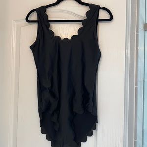 Black one piece swimsuit with scallop trim